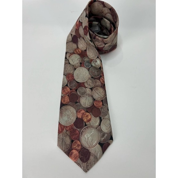 Money Necktie Coin Collector Pennies Nickels Dimes Quarters Half Whole Dollars - Picture 2 of 4